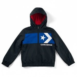 Kids Converse Lightweight Hooded Jacket Black Blue Star Logo 3T